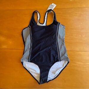 Uhnice 4XL NWT black and white striped athletic one piece bathing suit swim